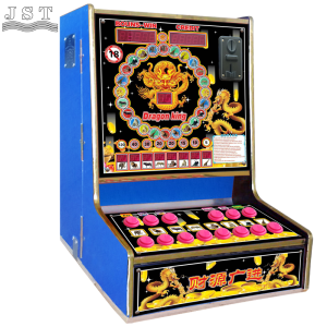 Dragon King circular blue side view slot machine for Accra Ghana bars and small stores, classic 8-door fruit desktop game with double-up guess size gambling gameplay
