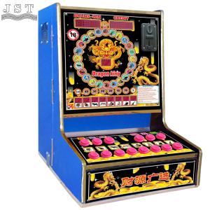 Dragon King circular blue side view slot machine for Accra Ghana bars and small stores, classic 8-door fruit desktop game with double-up guess size gambling gameplay