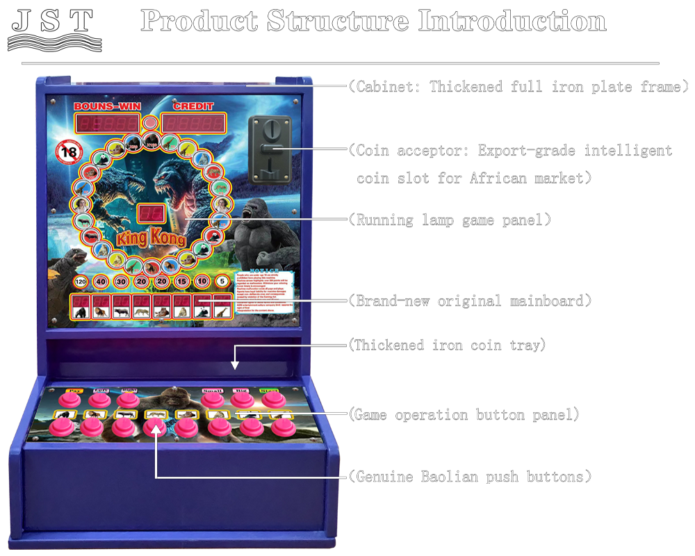 Blue King Kong round iron coin leisure cabinet internal structure introduction diagram, fruit amusement cabinet for African bar wholesale