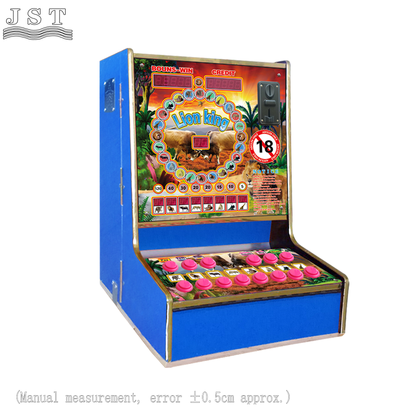 Size dimension chart of Lion King desktop fruit slot machine, standard 65×44×50cm cabinet size for Ghana Africa bar and small shop mario game machine