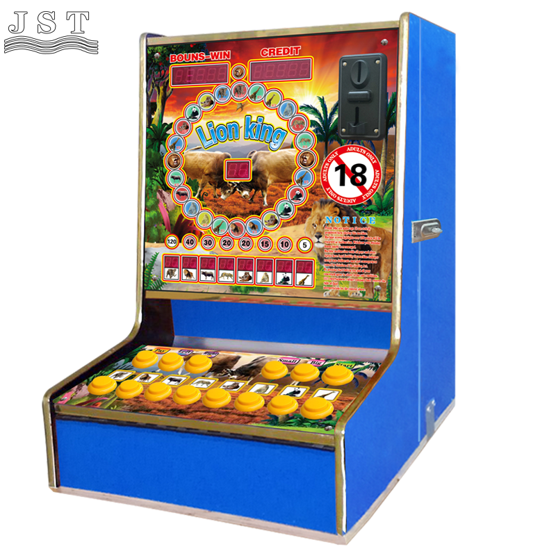Blue Lion King fruit slot machine for Ghana bar & small shop, classic mario slot cabinet with Taiwan original stable game program, 8-bet betting game with big-small double up function, desktop coin operated slot machine for Africa market