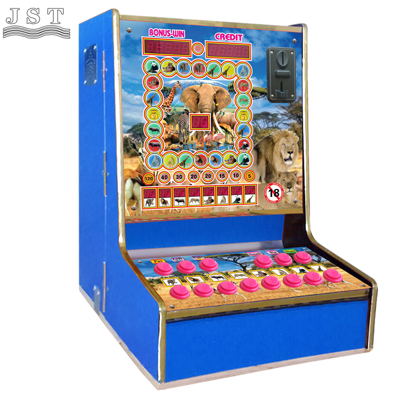 Blue Right Side View of Animal Square Coin Operated Fruit Game Machine, Zama Zama Jackpot Slot Machine China Machine for Africa Market