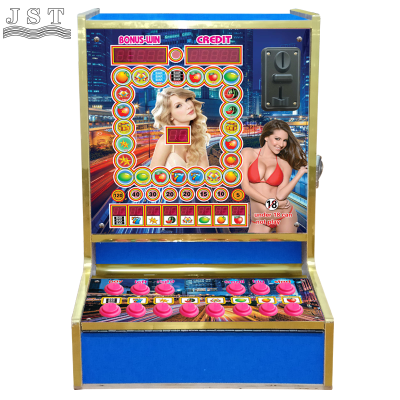 Coin Operated Fruit Game Machine, Blue Square Cabinet Front View Arcade Slot Main Photo