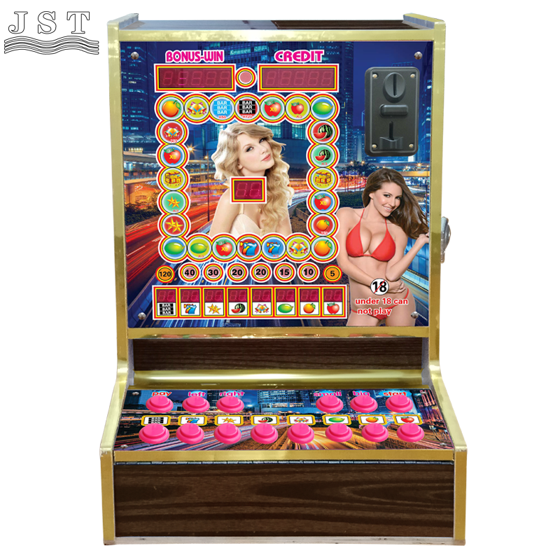Coin Operated Fruit Game Machine, Wood Grain Square Cabinet Front View Arcade Game