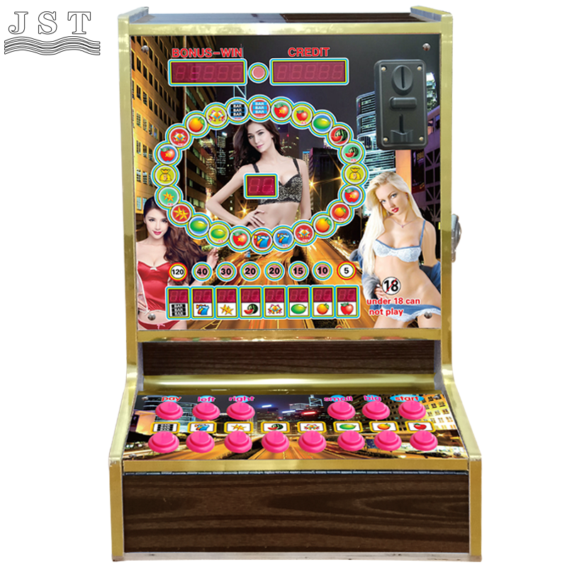 Wood Grain Coin Operated Oval Fruit Game Machine, Bar Jackpot Slot Game Machine Front View